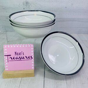 Delta Air Lines ABCO SILVER PINSTRIPE 0442-05138 White Soup Cereal Bowls Set 4